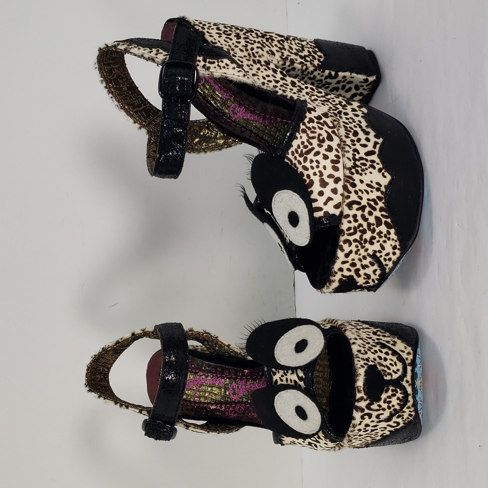 NEW IRREGULAR CHOICE LEOPARD PRINT PONY HAIR DOG FACE PLATFORMS HEELS WOMEN'S 8
